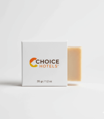Choice Hotels markasına ait, 35 gramlık, beyaz kutu içinde sunulan otel sabunu.