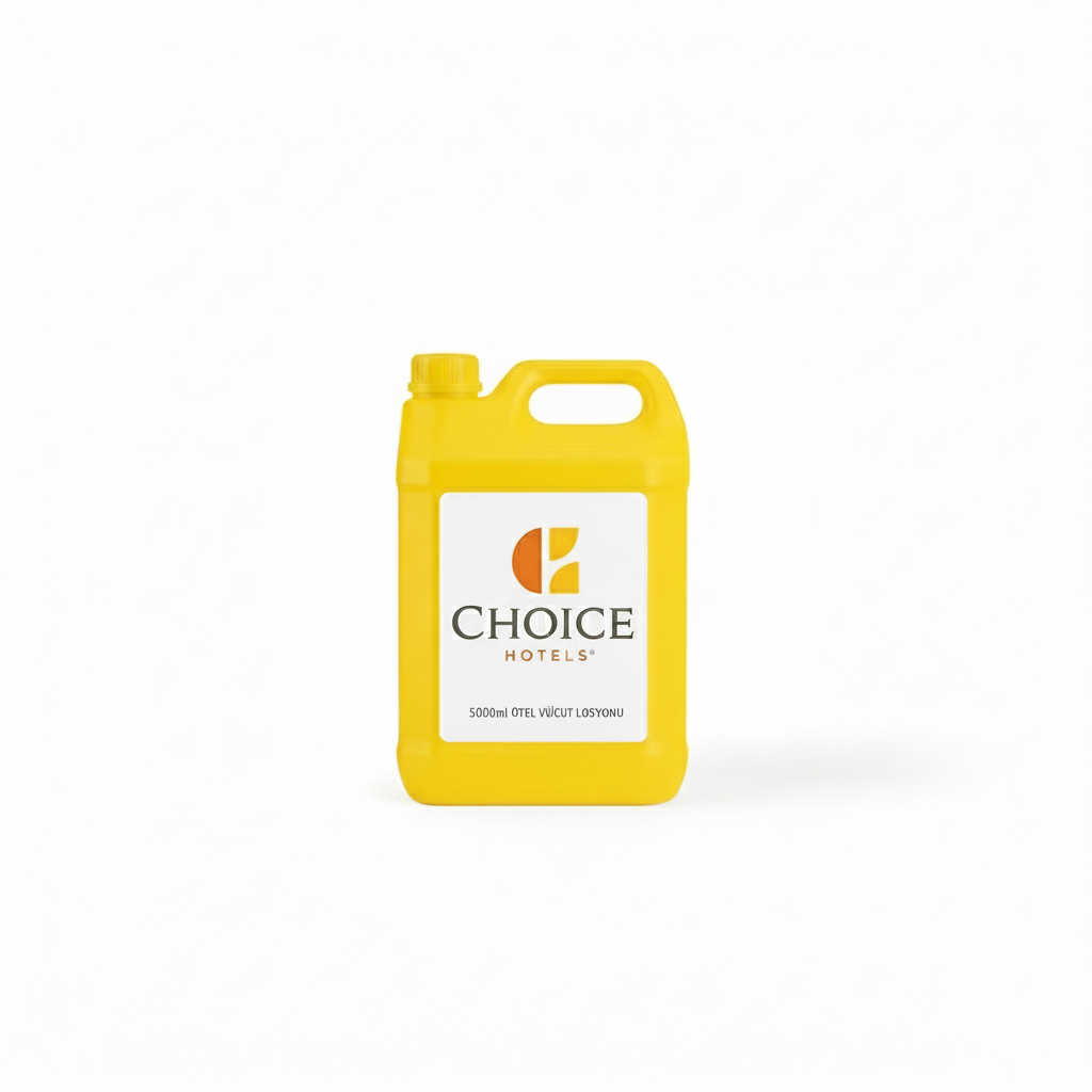 choice-otel-vucut-losyonu Choice Hotels markasına ait, 5000ml hacimli canlı sarı renkli otel vücut losyonu bidonu.
