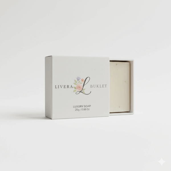 Livera Buklet markasına ait, 25 gramlık, beyaz kutu içinde sunulan lüks otel sabunu.