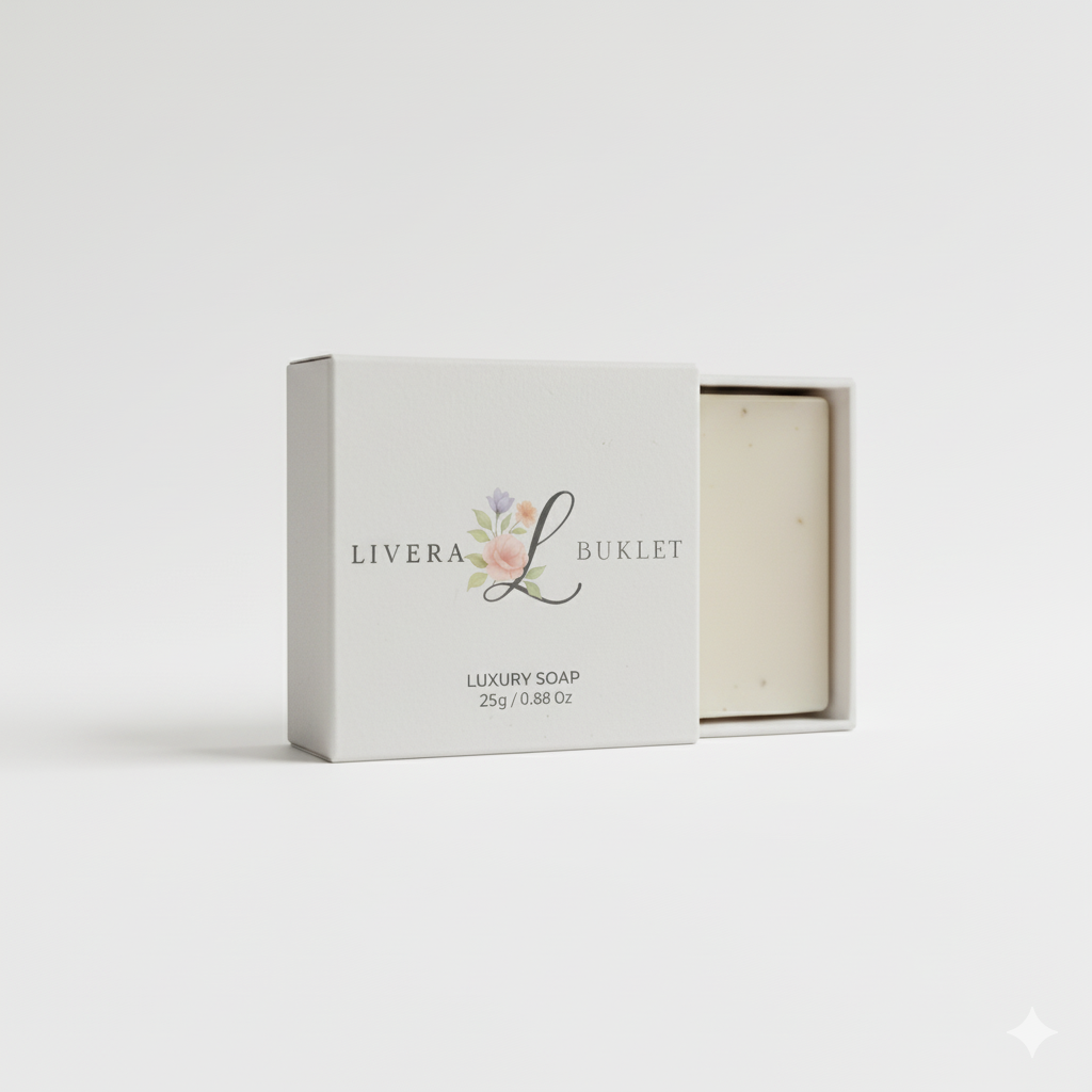 liverabuklet-otel-sabunu Livera Buklet markasına ait, 25 gramlık, beyaz kutu içinde sunulan lüks otel sabunu.
