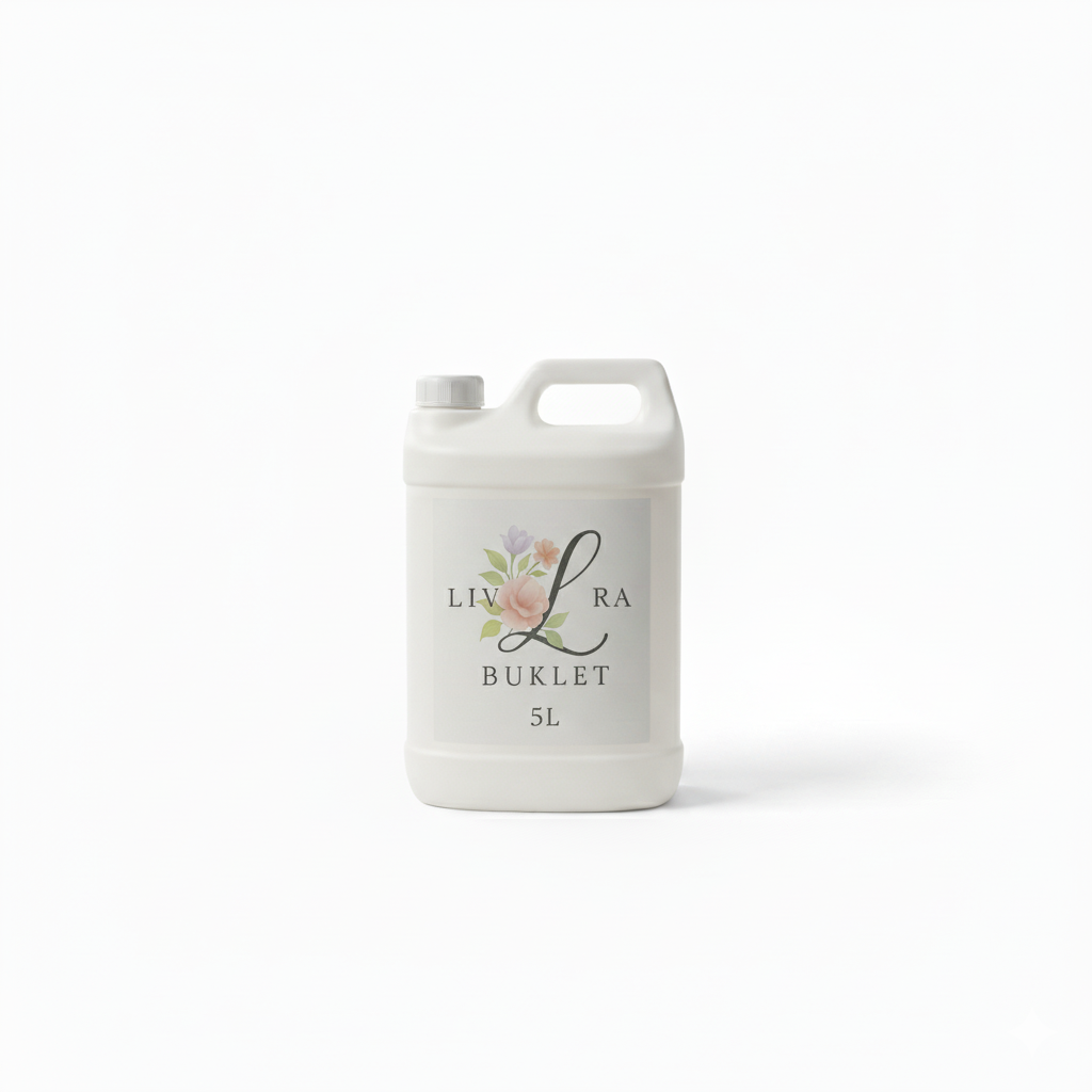 liverabuklet-sac-kremi Livera Buklet 5L Profesyonel Saç Kremi bidonu, beyaz arka plan üzerinde, temiz ve şık bir görünümle.