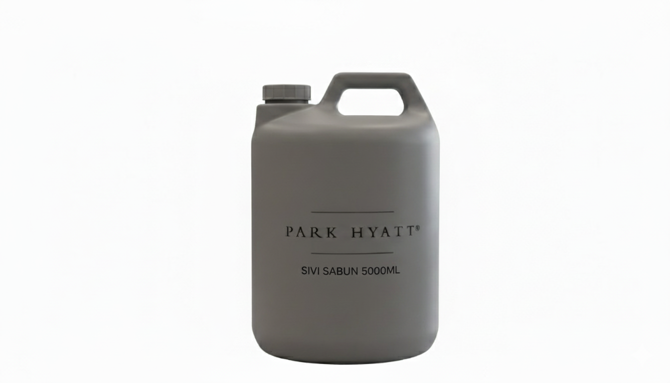 park-hyatt-sivi-sabun Park Hyatt markalı, 5000ml hacimli gri renkli otel sıvı sabunu bidonu.